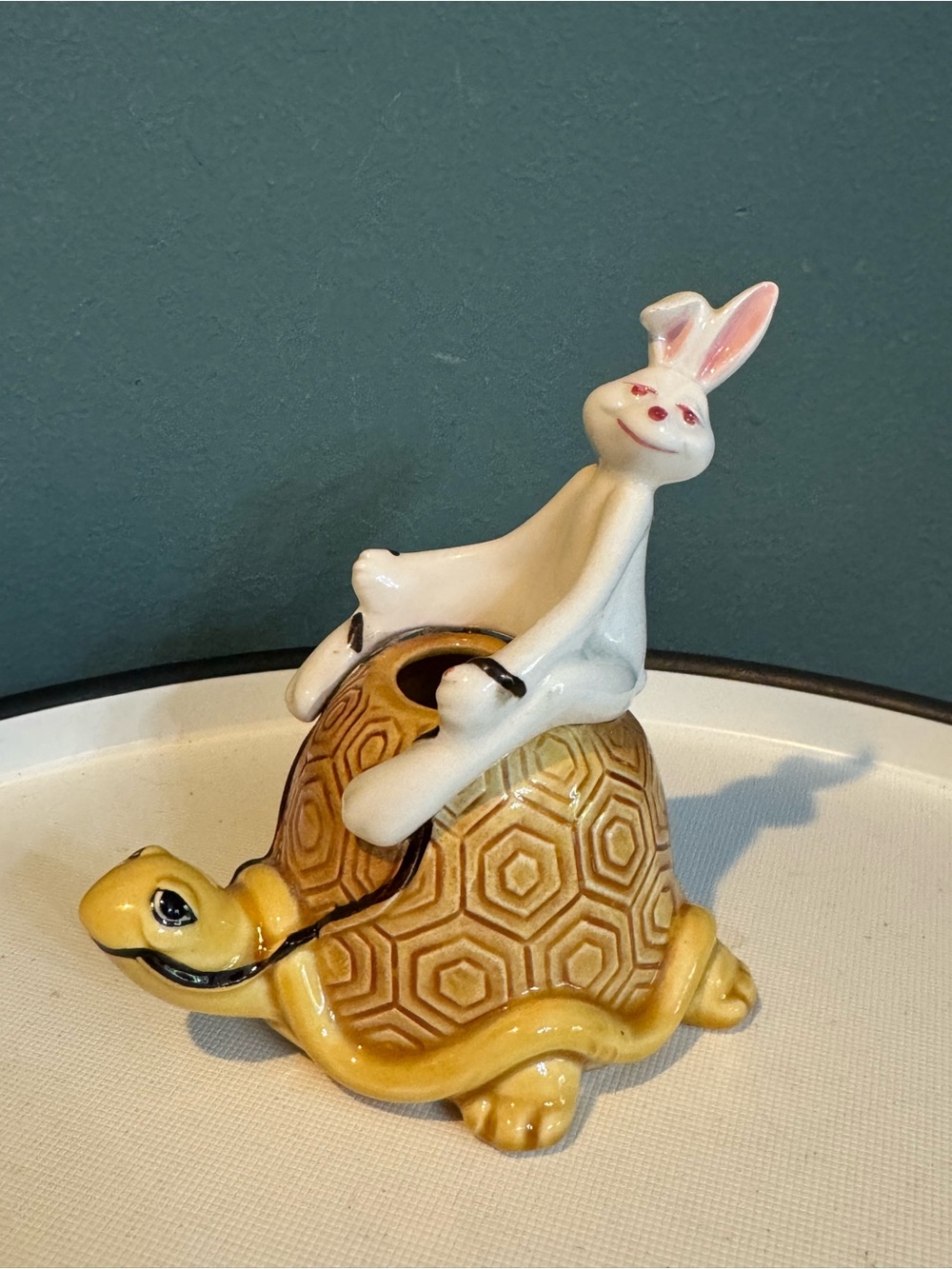 Vintage NORCREST Small Rabbit Hare on Turtle Tortoise Ceramic anthropomorphic